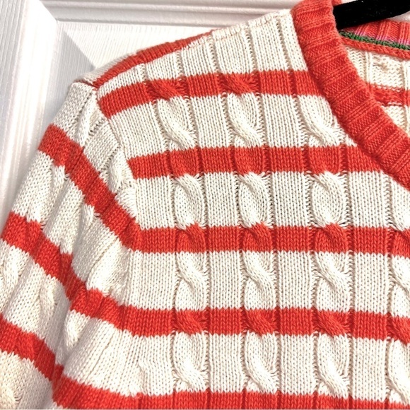 LILLY PULITZER Y2K Cable Knit Crew Neck Coral Striped Cotton Sweater Size S - Picture 5 of 10